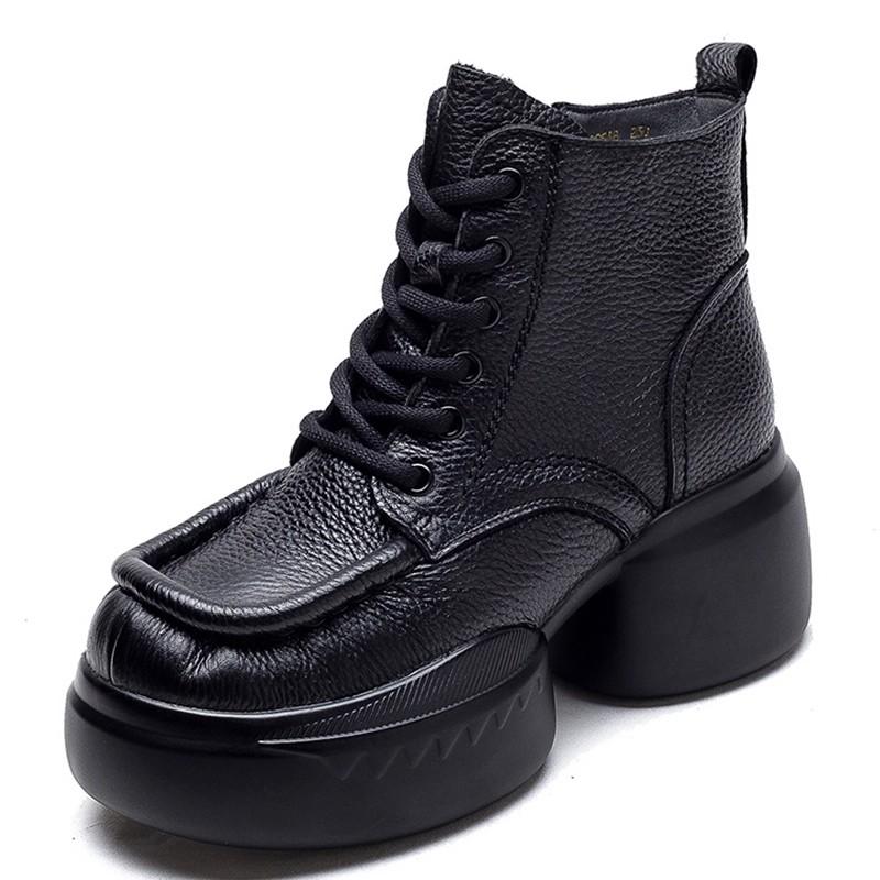 Fashion GKTINOO Women Motorcycle Boots Genuine Leather 2025 New Zip Thick Soled Women Shoes Sewing Handmade Retro Short Platform Boots