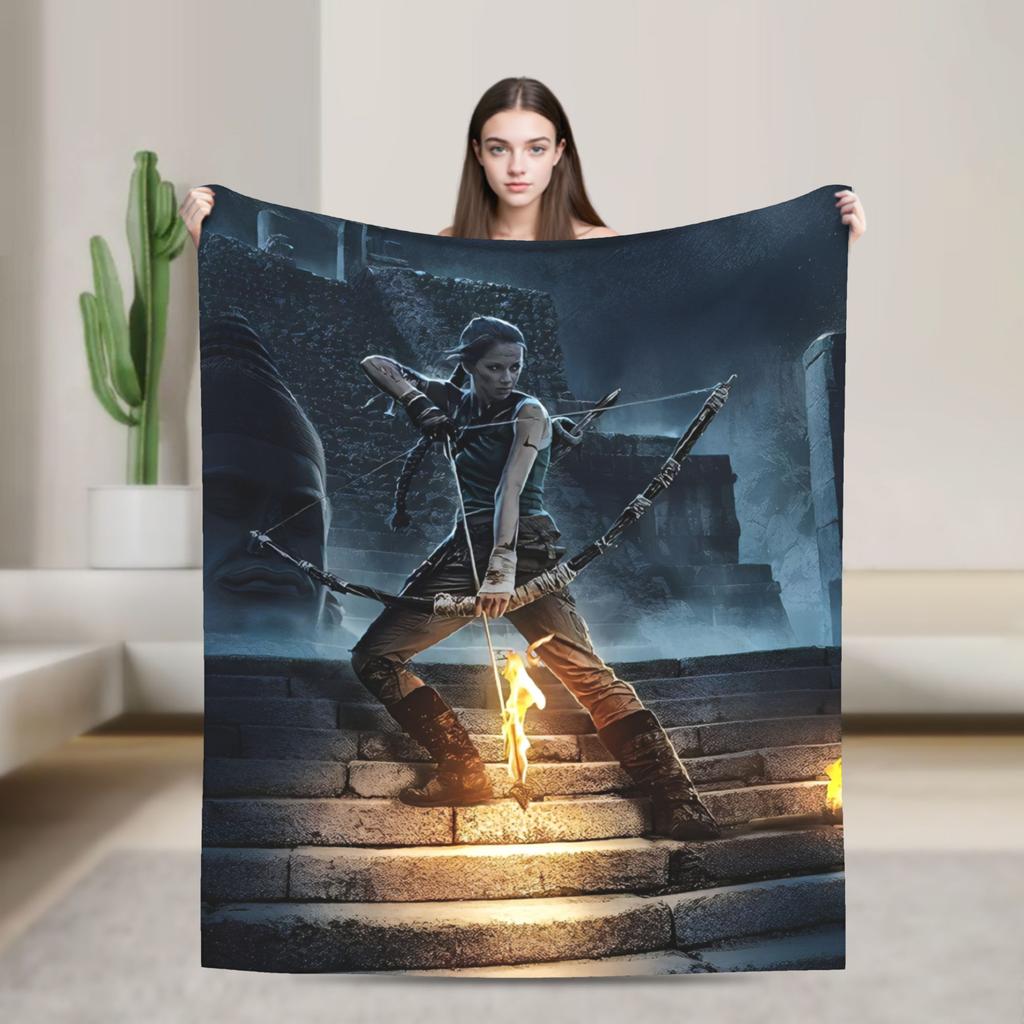 Tomb-Raider Lara Croft Blanket Cover Fleece Survival Video Game Warm Throw Blanket for Sofa Couch Quilt Multi-function