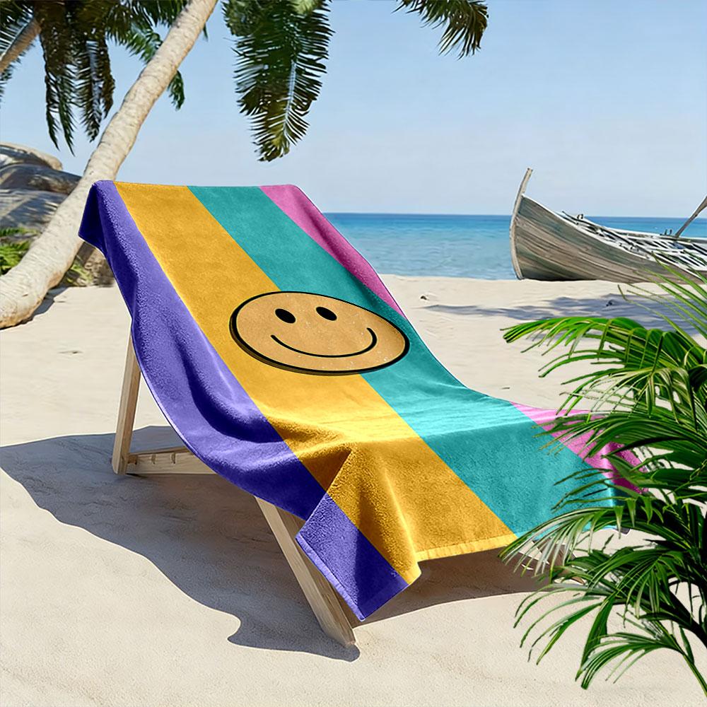 Smiley Face On Color Stripes Beach Towel Quick-drying for Travel Outdoor Sports Jogging Beach and Swimming