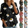 Women's Button Front Vintage Floral Print Shirt Top Three Quarter Sleeve Loose Fit Blouse with Lapel Collar Casual Wear