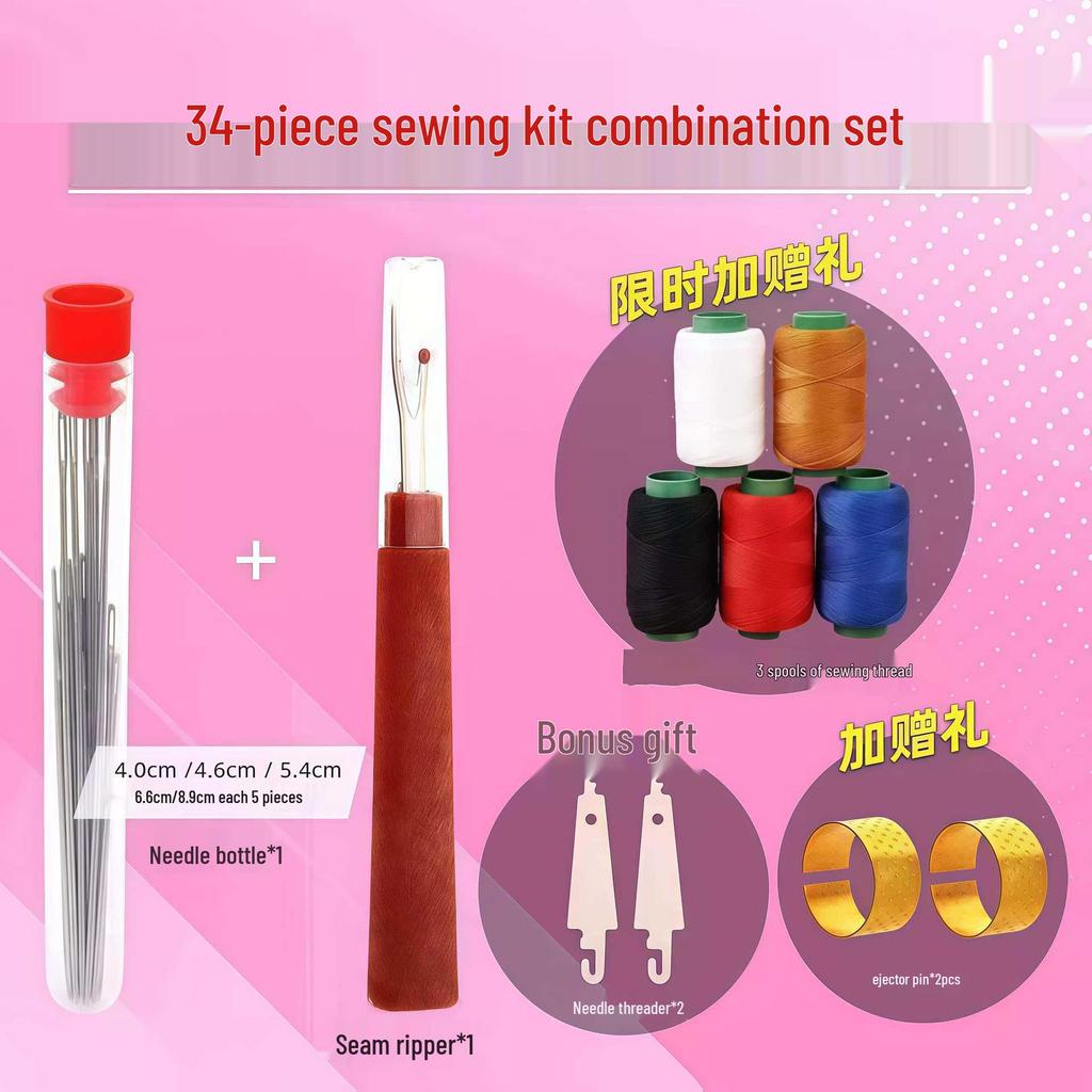 34-Piece Big Eye Steel Needle Sewing and Embroidery Kit for Seniors