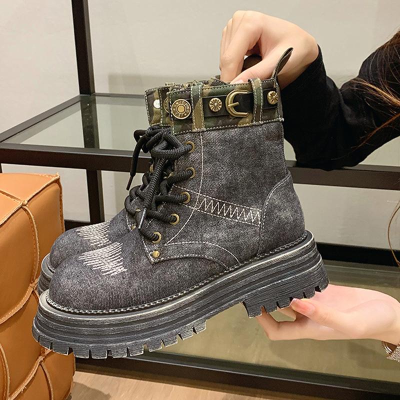 

Платформа женские зимние ботильоны ковбойские ботинки на среднем каблуке зимние мотоциклетные ботинки дизайнерские туфли на шнуровке массивные трендовые готические ботинки Zapatos 40