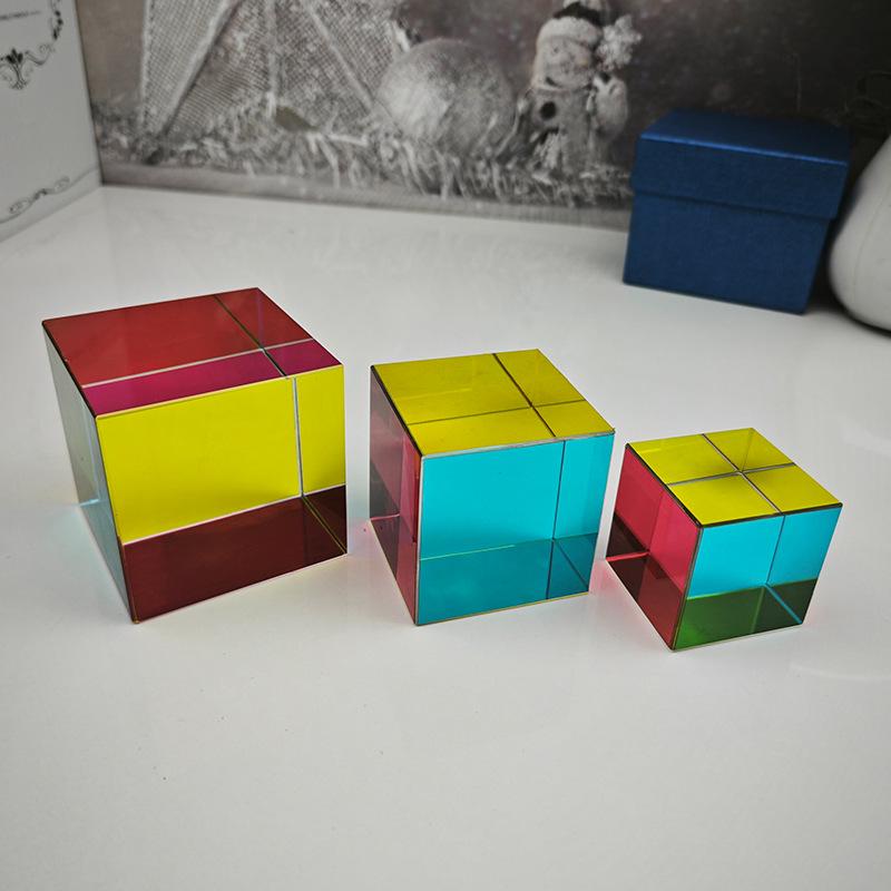 Three-Color Crystal Cube Prism: Study Ornament & Sun Catcher