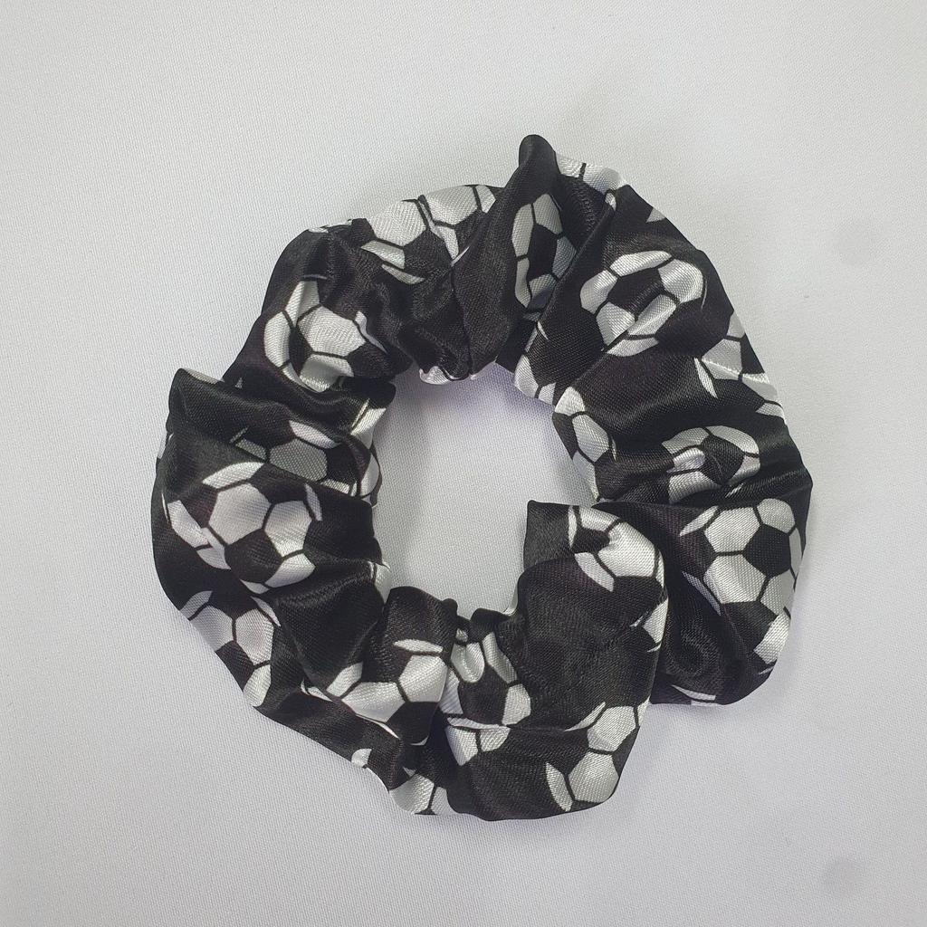 European & American Style Satin Scrunchie with Football Basketball Print - Fashion Hair Accessory