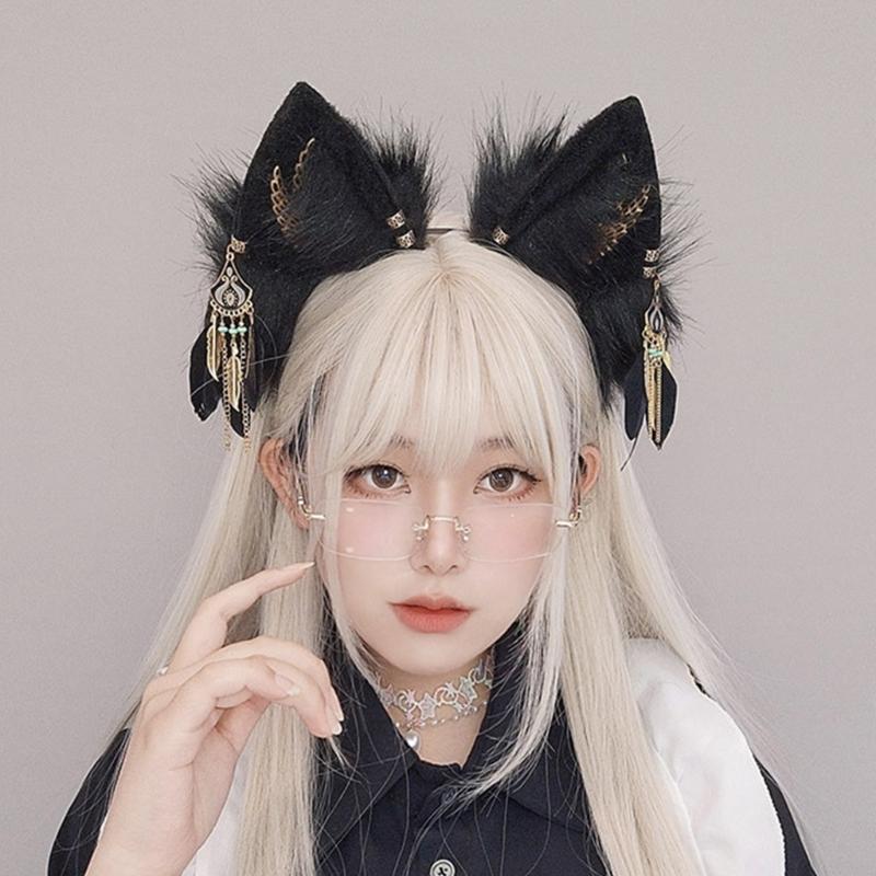 Bandeau Cheveux Oreilles de Chat Renard en Fausse Fourrure Poilue Fête Cosplay Bandeau Cheveux Headwear