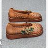 Johnature Flat Sandals Genuine Leather Hollow-out Breathable Retro Soft Soled Women's Shoes