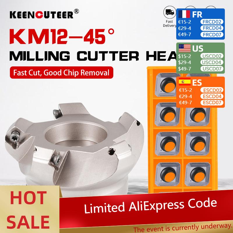 KM12 45degree Cutting Adapter 50/63/80/100mm Indexable Solid Carbide Insert SEKT1204 CNC Lathe Machine Face Milling Cutter Head