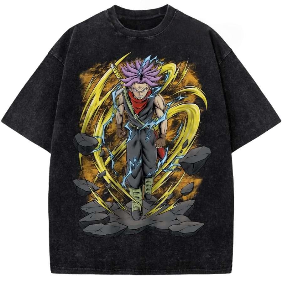Dragon Ball Trunks Flame Printed Tshirt Mens and Womens Washed Tshirt High Quality Vintage Cotton Tshirt Harajuku Tops