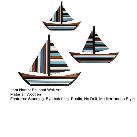 Yousheng 3 Pcs Wooden Sailboat Wall Decor Coastal Nautical Hanging Sailboat Wall Art Rustic Ocean Shipping Boat Sculpture for Home Bathroom Living