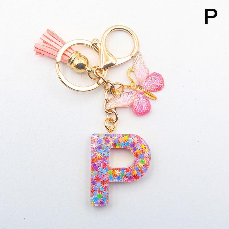 A-Z 26 Letter Pendant Keychain Tassel Butterfly Charms Keyrings Women Bag Ornaments Car Keychain Pendant