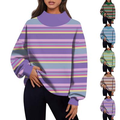 Women's Fashion Solid Color Long Sleeve Loose Slit Half Turtleneck Sweatshirt Top