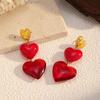Vintage retro red love titanium steel stud earrings women's fashion light luxury elegant temperament stainless steel medieval earrings