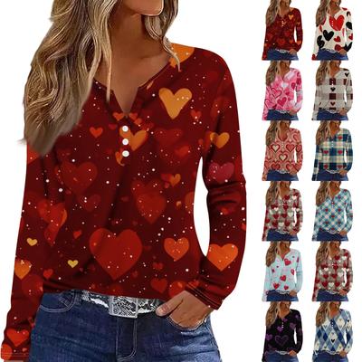 Women's Valentine's Day Fashionable Casual V,neck Long,sleeved Button,down Top