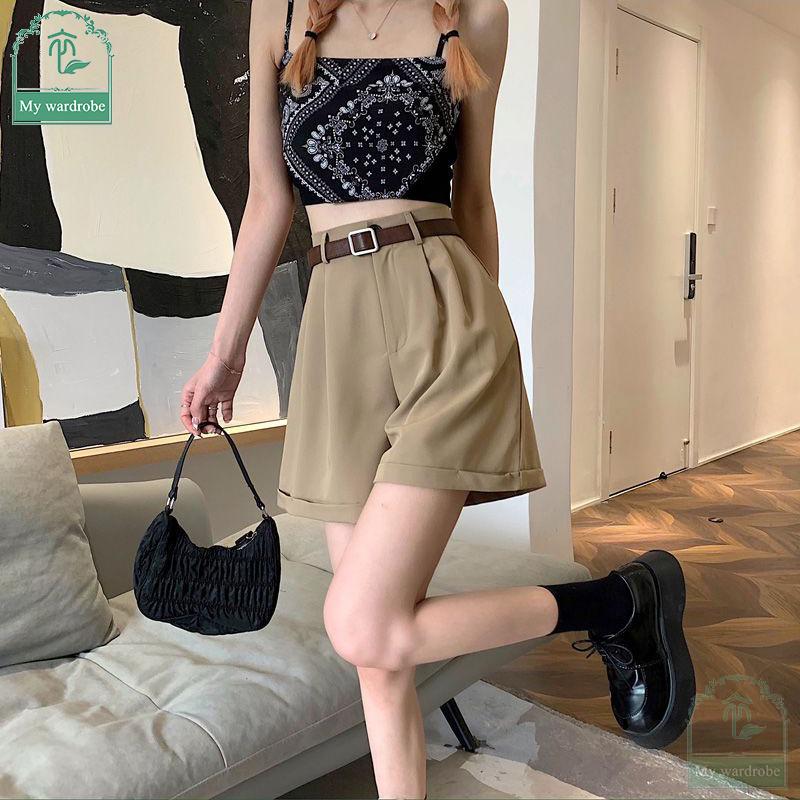 Women's Loose High-waisted Wide-leg Pants Thin Suit Shorts Summertime Korean Version Rolled-up Casual Shorts