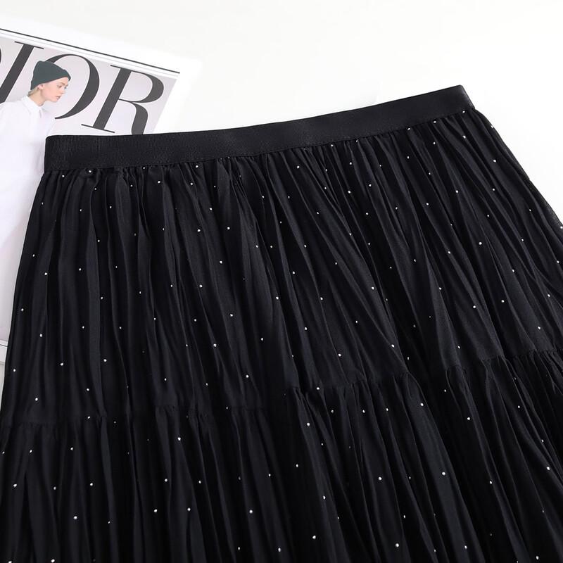 Elegant French Style Shimmering Pleated Midi Skirt