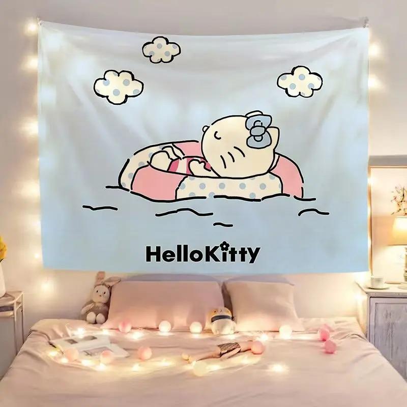 1pc Cartoon HelloKitty Wallpaper Ins Cute Background Cloth Room Background Wall Wallpaper Bedroom Living Room Wall Tapestry