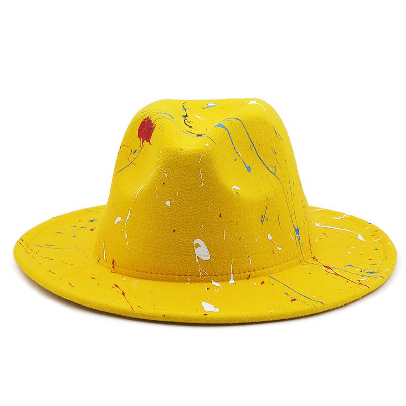 Hat Soft Wool Women Men Graffiti Fedora Hat For Winter Autumn Elegant Lady Gangster Trilby Felt Homburg Church Jazz Hat 55-58CM