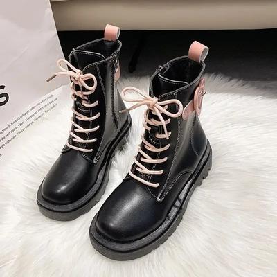 Fashion With Laces Kawaii Ankle Boots for Women Elegant Medium Heels Lace-up Cute Woman Short Shoes Winter 2024 Boot Y2k Pu Goth Booties