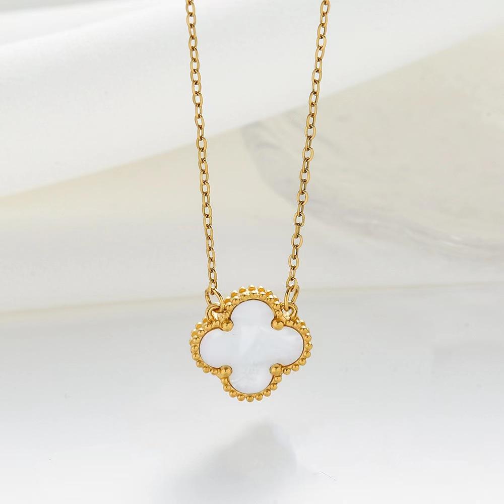 15mm High Version Double-sided Four-leaf Clover Necklace Female Light Luxury Titanium Steel Does Not Fade Simple Temperament Female Clavicle Chain
