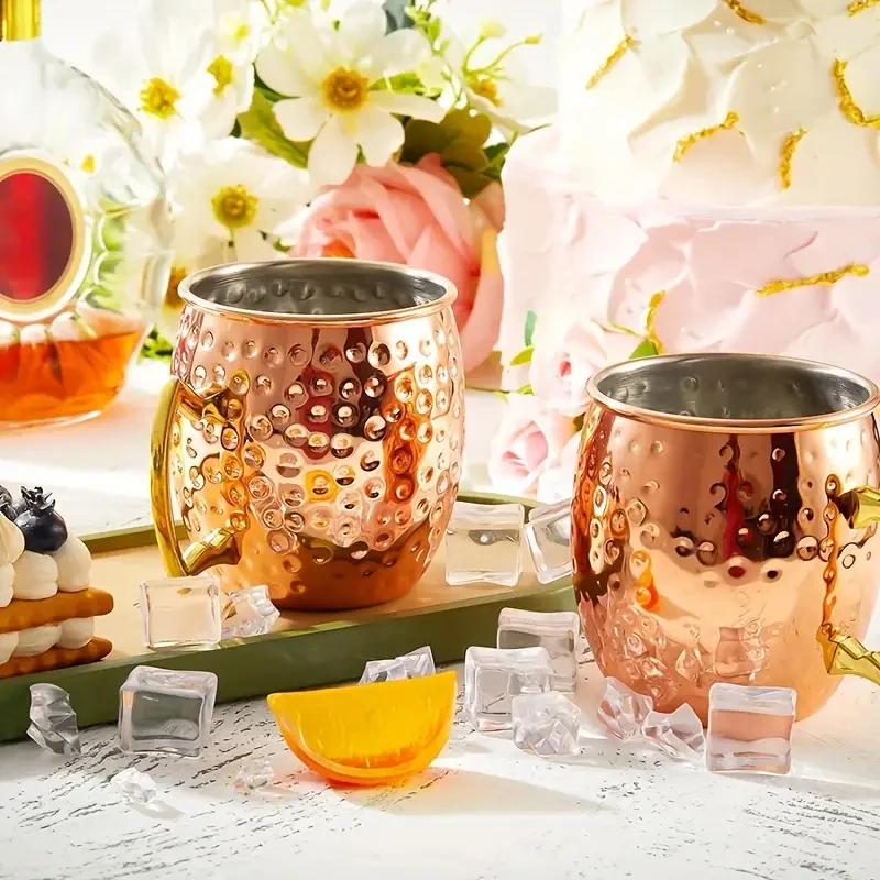 Cocktail Wine Cup Moscow Mule Mug 550ML Stainless Steel Hammered Copper Plated Beer Cup Coffee Bar Tools Drinkware for Ramadan