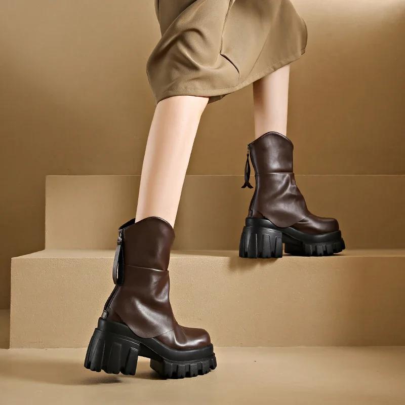 Zvýšení platformy Ženy Kotníkové boty Móda Zadní část Zipy Boty Podzim Zima Silný podpatek Protiskluzové Dámské Krátké kozačky