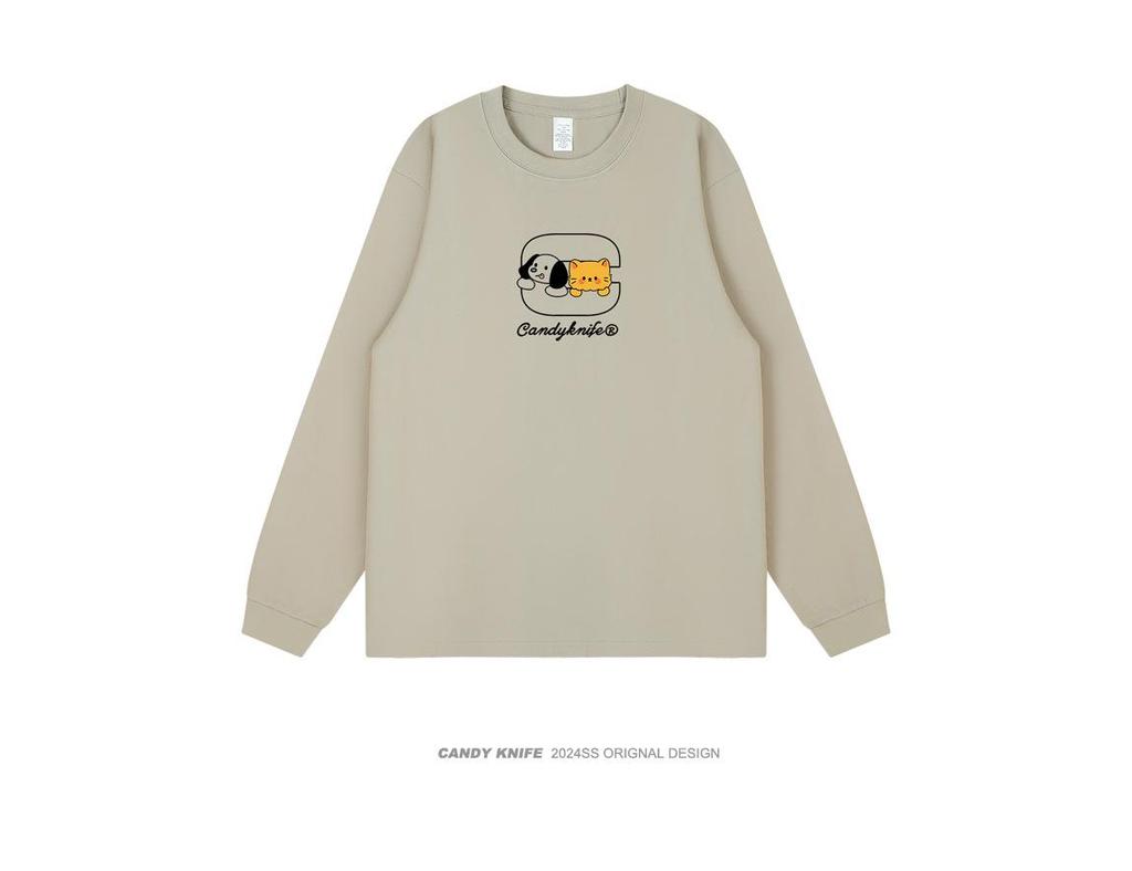 Japanese Cartoon Print Cotton Long Sleeve T-shirt - Cute Autumn/Winter Style for Couples