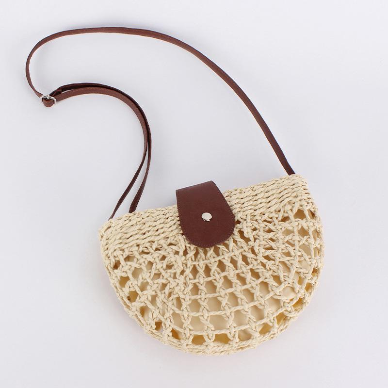 Летняя полая плетеная пляжная сумка кроссбоди из соломы для женщин бежевый