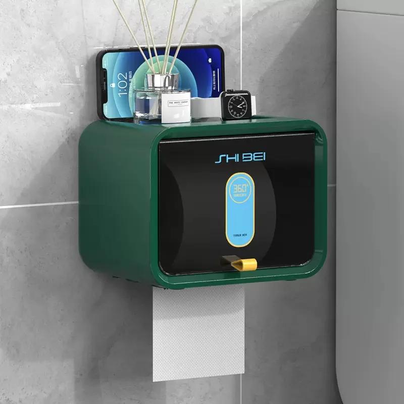 Toilet tissue box without punching storage rack wall mounted roll paper suction box waterproof toilet paper holder