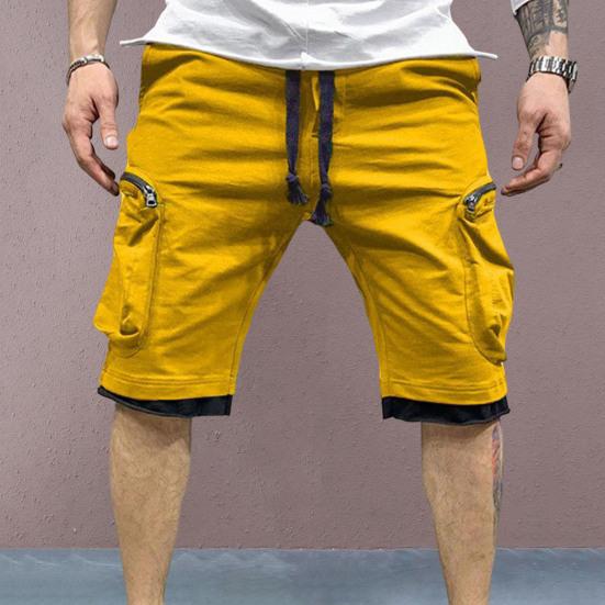 Cargo Shorts Elastic Waist Multiple Pockets Shorts Zipper Drawstring Streetwear Casual Knee Length Summer Shorts Male Clothes