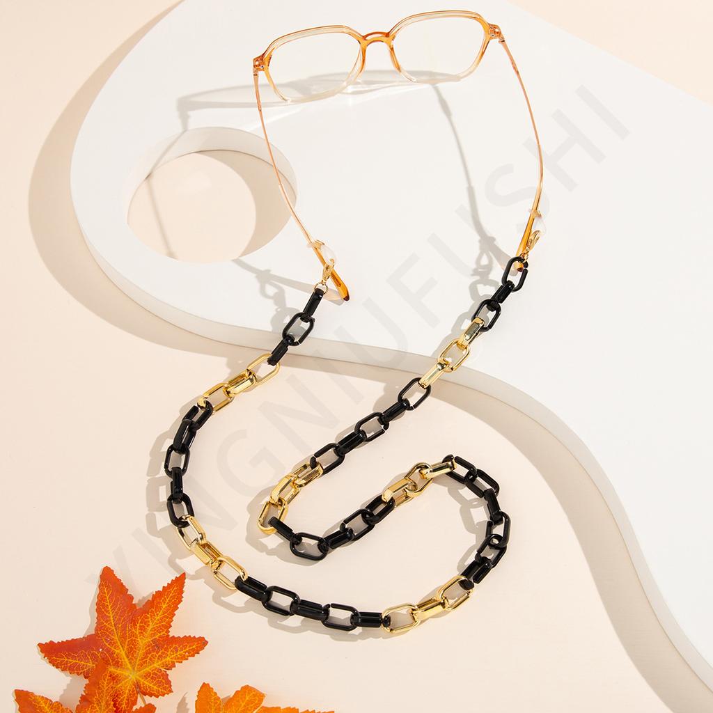 Black cool style acrylic ring buckle glasses chain, women's European and American street anti-lost mask chain mask rope