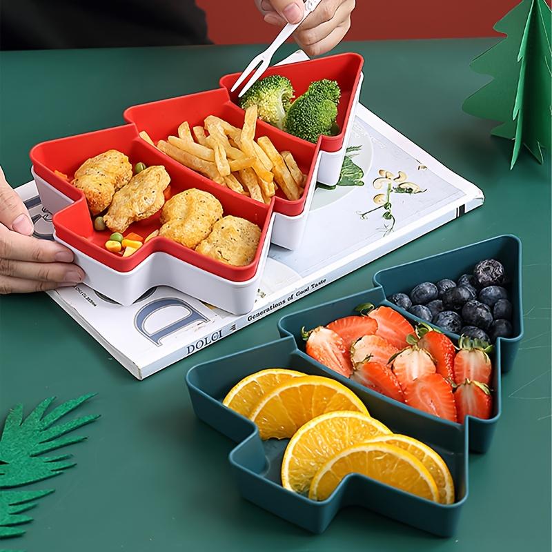 3Pcs Christmas Tree Food Decor Tray Pallet Centerpiece Ornament Plastic Serving Display Tray Xmas Table Christmas Items Decor