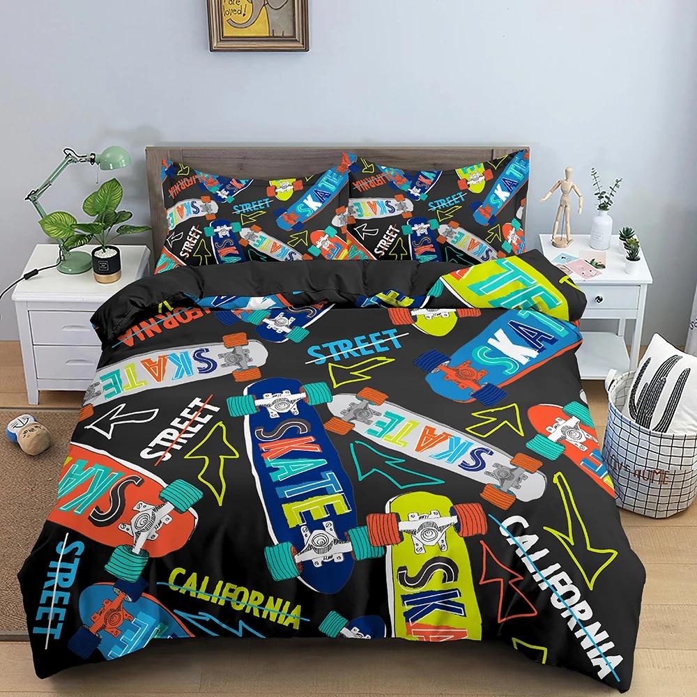 Skateboard Junge Zehner Hip Hop Stil Beding Bunt Regenbogen Tie-Dye Dekor Hippie Weiche Bettbezug Abstrakte Graffiti Kunst für Kinder Geschenk