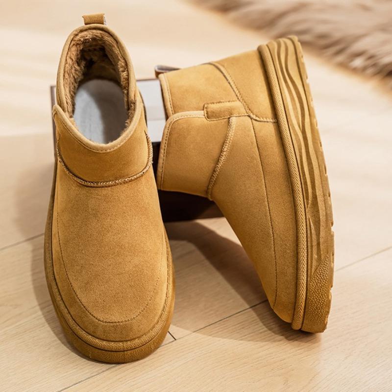 Men Fur Integrated Snow Boots Fleece Lined Cold Proof Warm Chunky Cotton Shoes