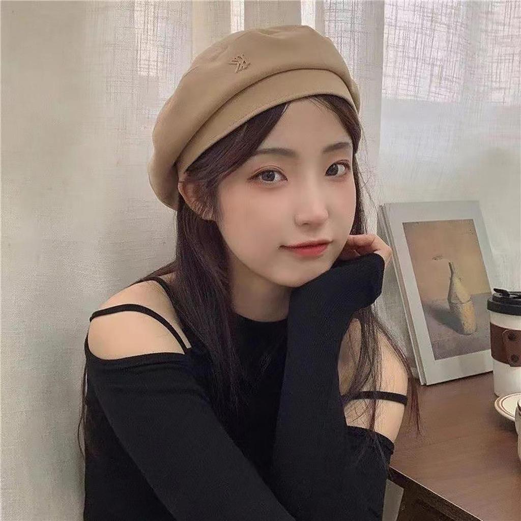 Metal Letters Berets for Women Retro Solid Color Octagonal Newsboy Cap Elegant Female Lady Painter Artist Hats Bonnet