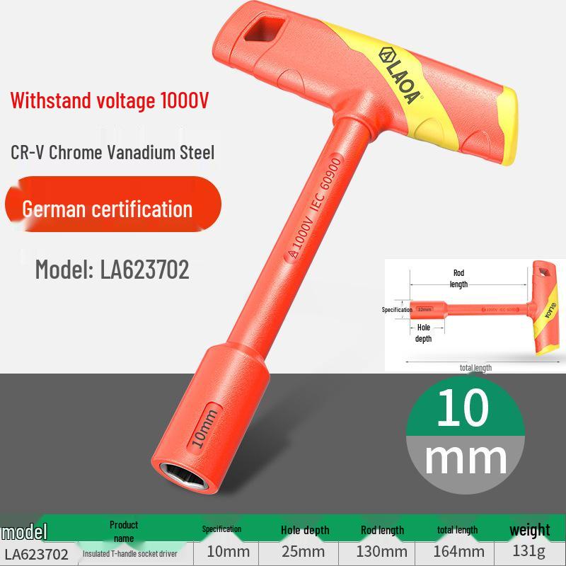 High Voltage Insulated T-Handle Socket Wrench for EV Maintenance