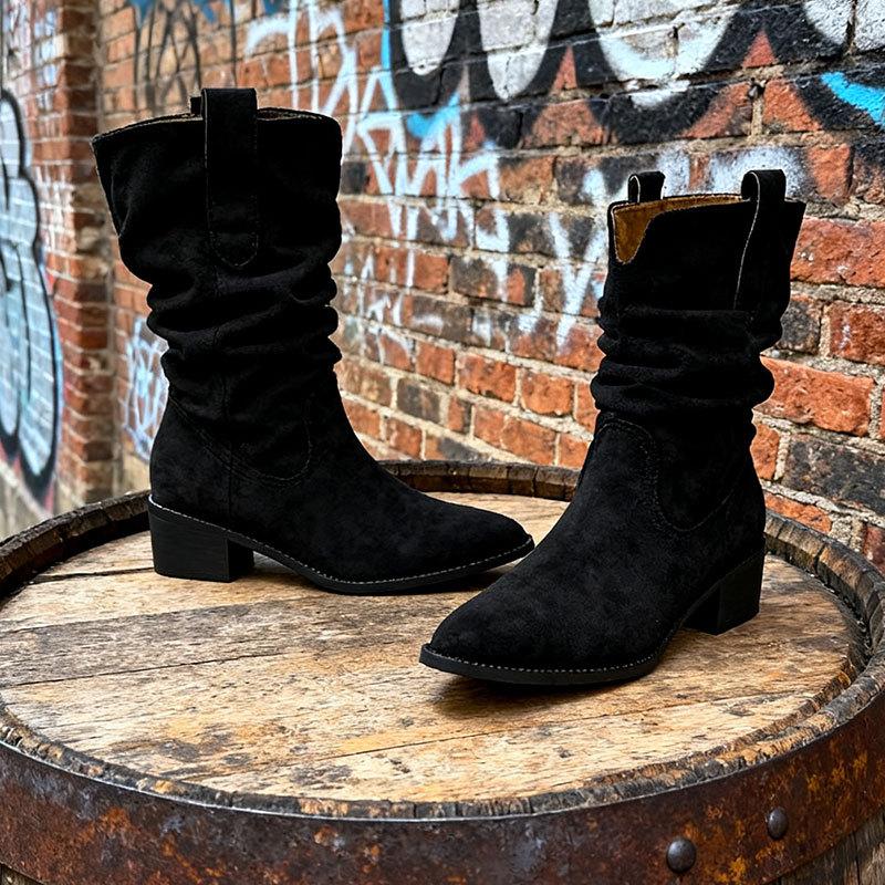 Short Boots Children's Coarse Heel Medium Tube Pile Boots Women's New Autumn Merad Western Cowboy Martin Boots