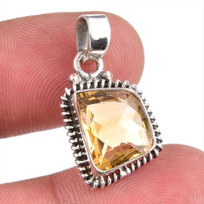 Natural Citrine Gemstone Handmade 925 Solid Sterling Silver Gift Pendant 1" M5h72