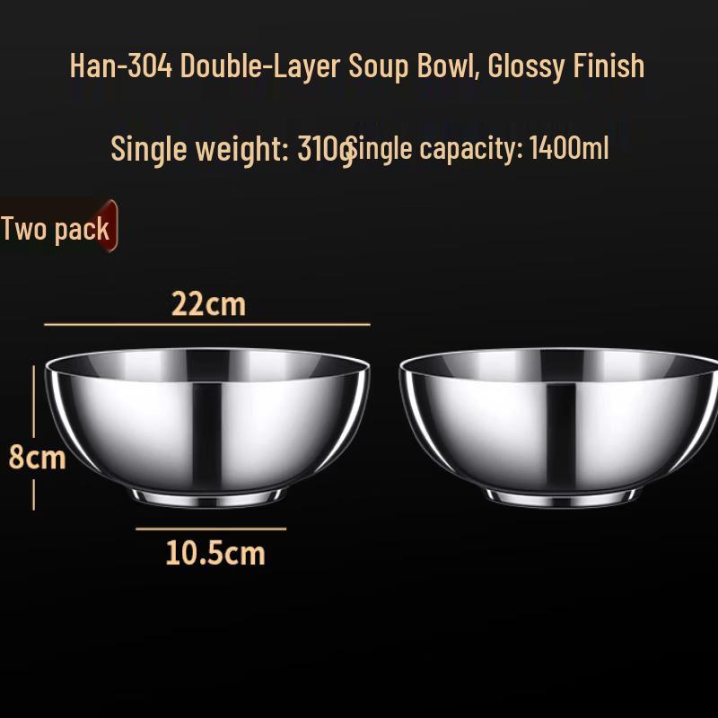 

ZISIZ 304 Stainless Steel Thickened Insulated Soup Bowl