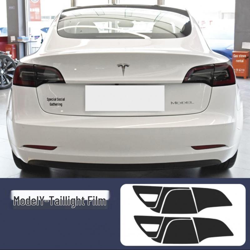 Model 3 Light-Controlled Smoked Black TPU Headlight and Taillight Film - YSX Black Warrior HD Modification. Clear Film