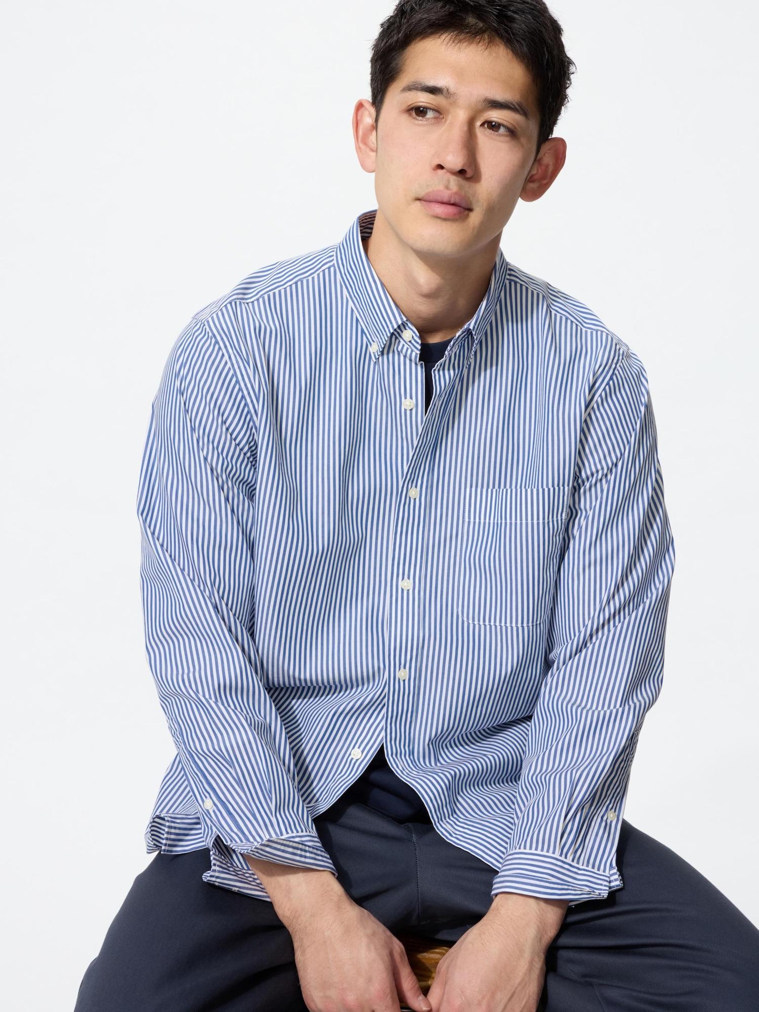 

UNIQLO JAPAN Extra fine cotton broad stripe shirt button down collar long sleeves 66 BLUE/4XL