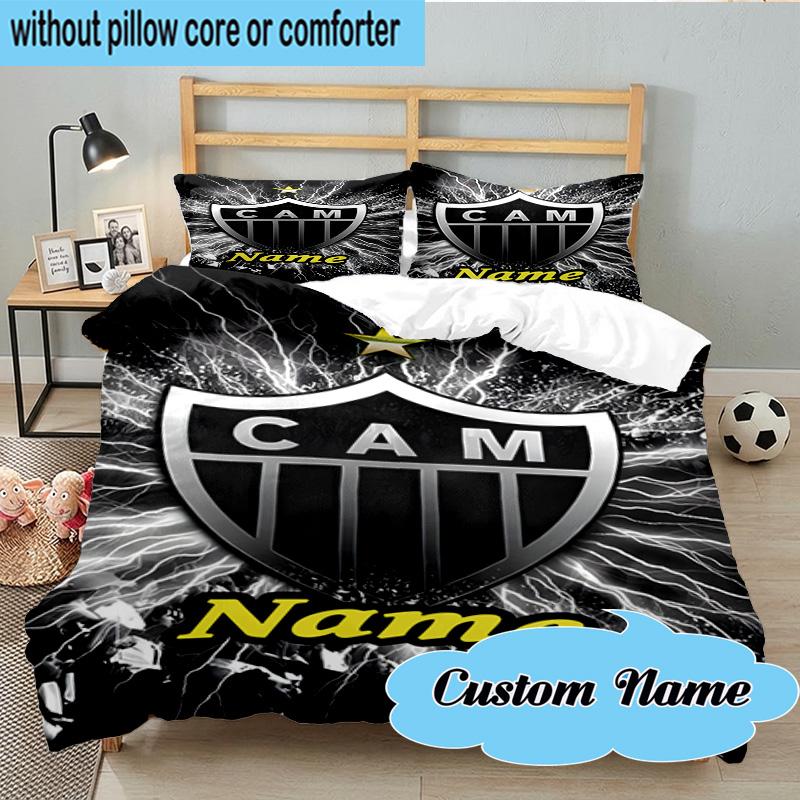 3PCS Custom Name Atletico Football Emblem Bedding Set, Including 1pc Duvet Cover And 2pcs Pillowcases, Suitable for Dorms and Bedrooms Gift