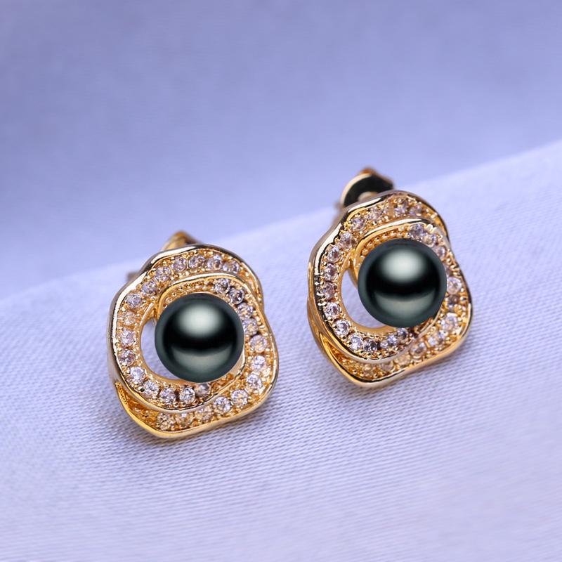 

LSOOYH серьги с натуральным пресноводным жемчугом, модные вечерние длинные серьги с кубическим цирконием для женщин, ювелирные изделия из жемчуга, свадебные серьги gold чёрный