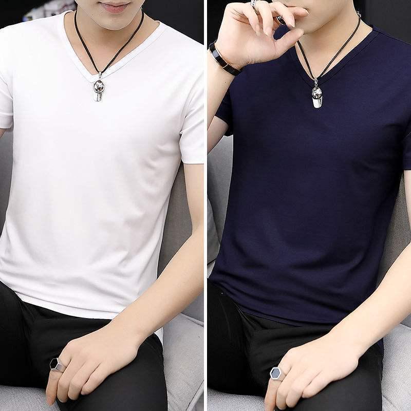 

Мужские футболки с V-образным вырезом и коротким рукавом из ледяного шелка, облегающего кроя, 2 шт. XXXL