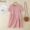 ZANZEA Women Casual Round Neck Short Sleeve Stripe Summer Dress