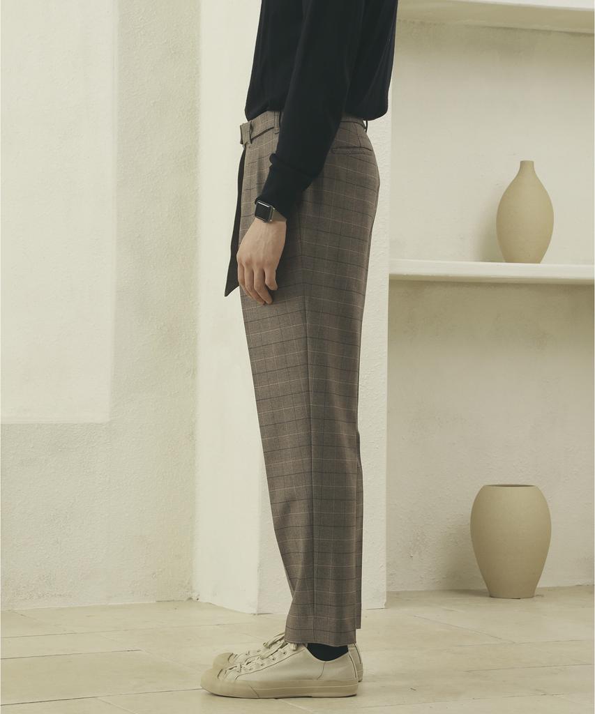 FILLCHIC Belted Double-Pleated Pants (Brown Check)