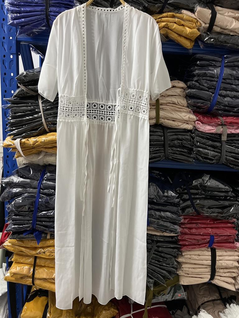 Women's Three Quarter Sleeve Maxi Dress V Neck Elastic Waist Cute Chiffon Beach Cover Up Sundress