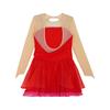 Kids Girls Stage Performance Dress Glitter Rhinestones Sheer Mesh Long Sleeves Cutout Back Figure Skating Costume
