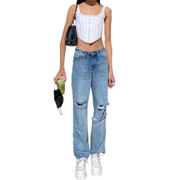 Hoge Taille Gescheurde Jeans met Billenlift voor Dames