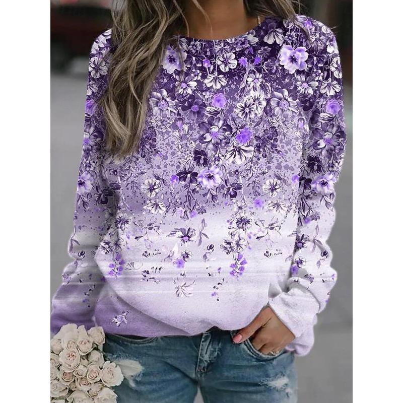 2025 Women's Floral Graphic Basic Sweatshirts 3D Prints O-Neck Long Sleeve Tops Women's Apparel Y2K Streetwears Fall Pullover