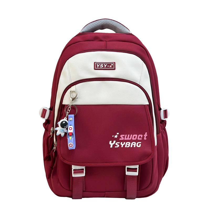 Large Capacity Student Schoolbag Color Block Backpack красный